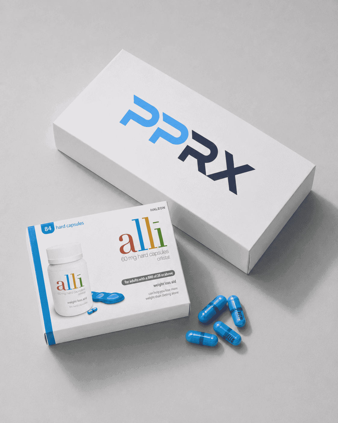 Alli (orlistat 60 mg) tablets with PPRX pharmacy packaging