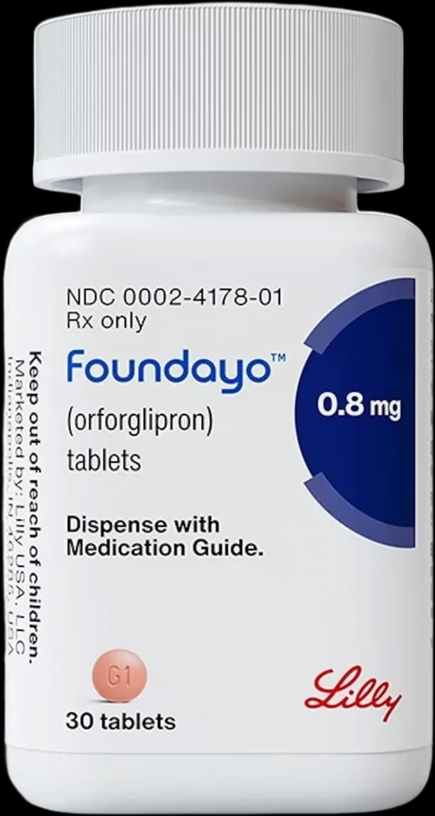 A bottle of Foundayo (orforglipron) tablets