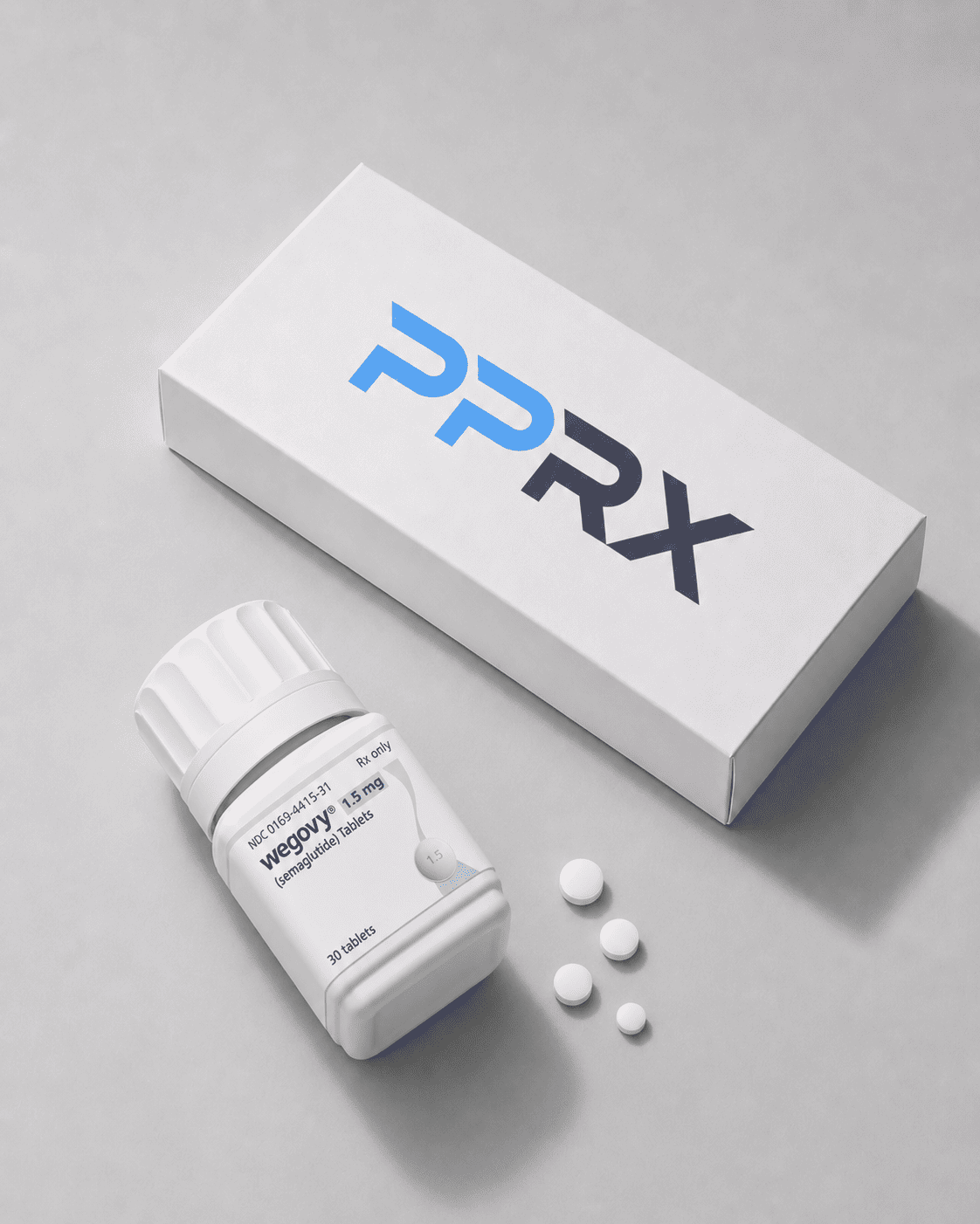 Wegovy Pill (oral semaglutide) tablets with PPRX pharmacy packaging