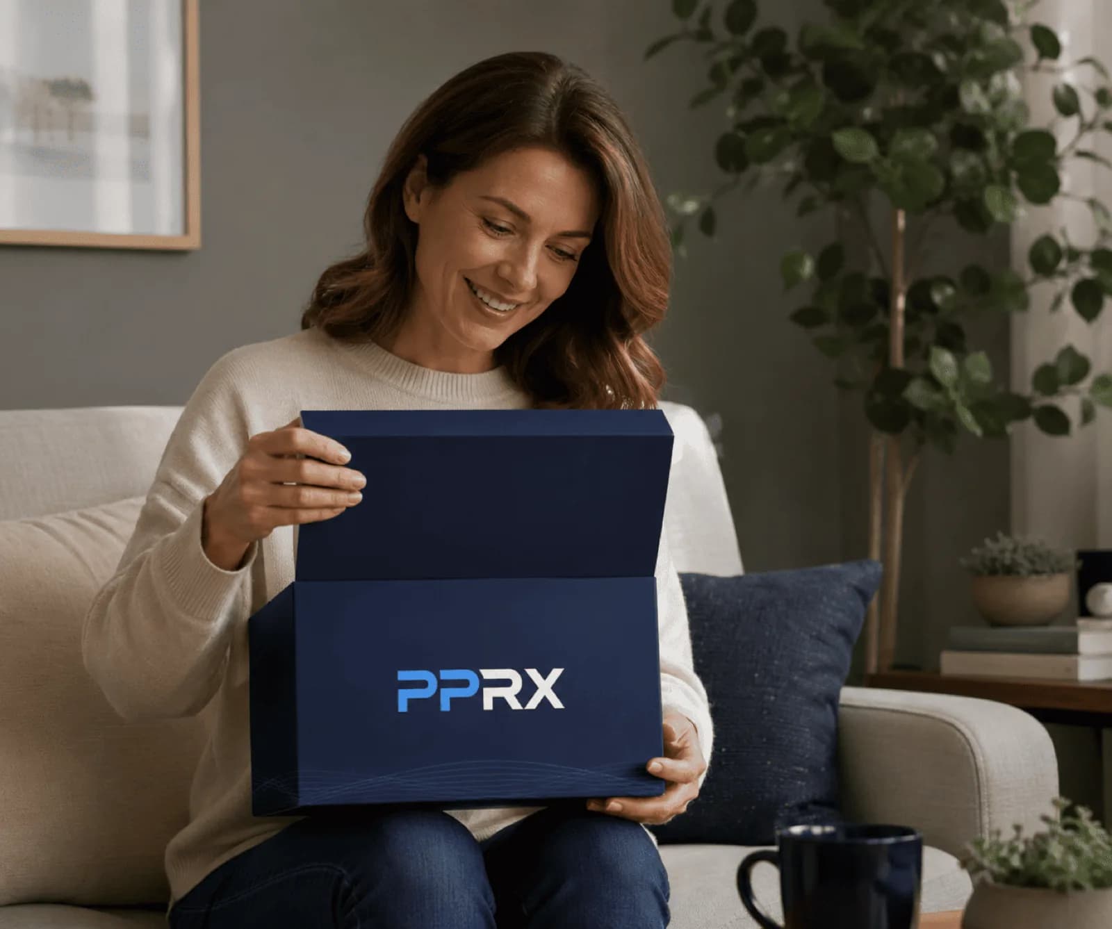 A PPRX patient at home opening her treatment box