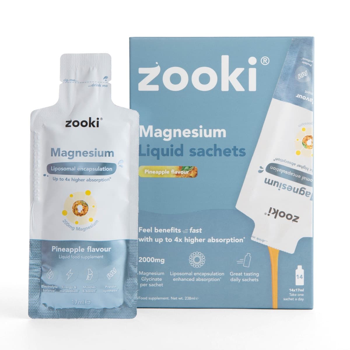 Zooki Liposomal Magnesium Bisglycinate 2,000mg Liquid Sachets