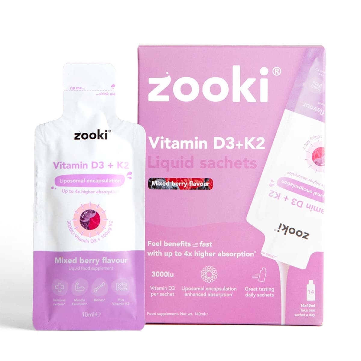 Zooki Liposomal Vitamin D3 + K2 3,000iu Liquid Sachets