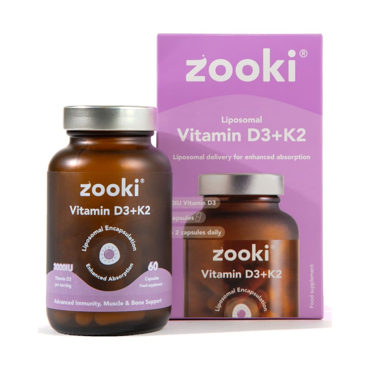 Zooki Liposomal Vitamin D3 + K2 3,000iu Capsules