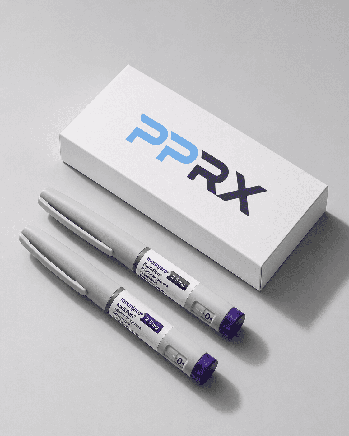 Mounjaro (tirzepatide) pens with PPRX pharmacy packaging
